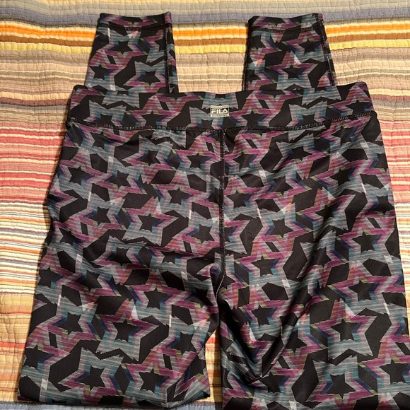 FILA Sport Neon Star Running Leggings Womens‎ Medium Activewear Tights - Picture 4 of 5